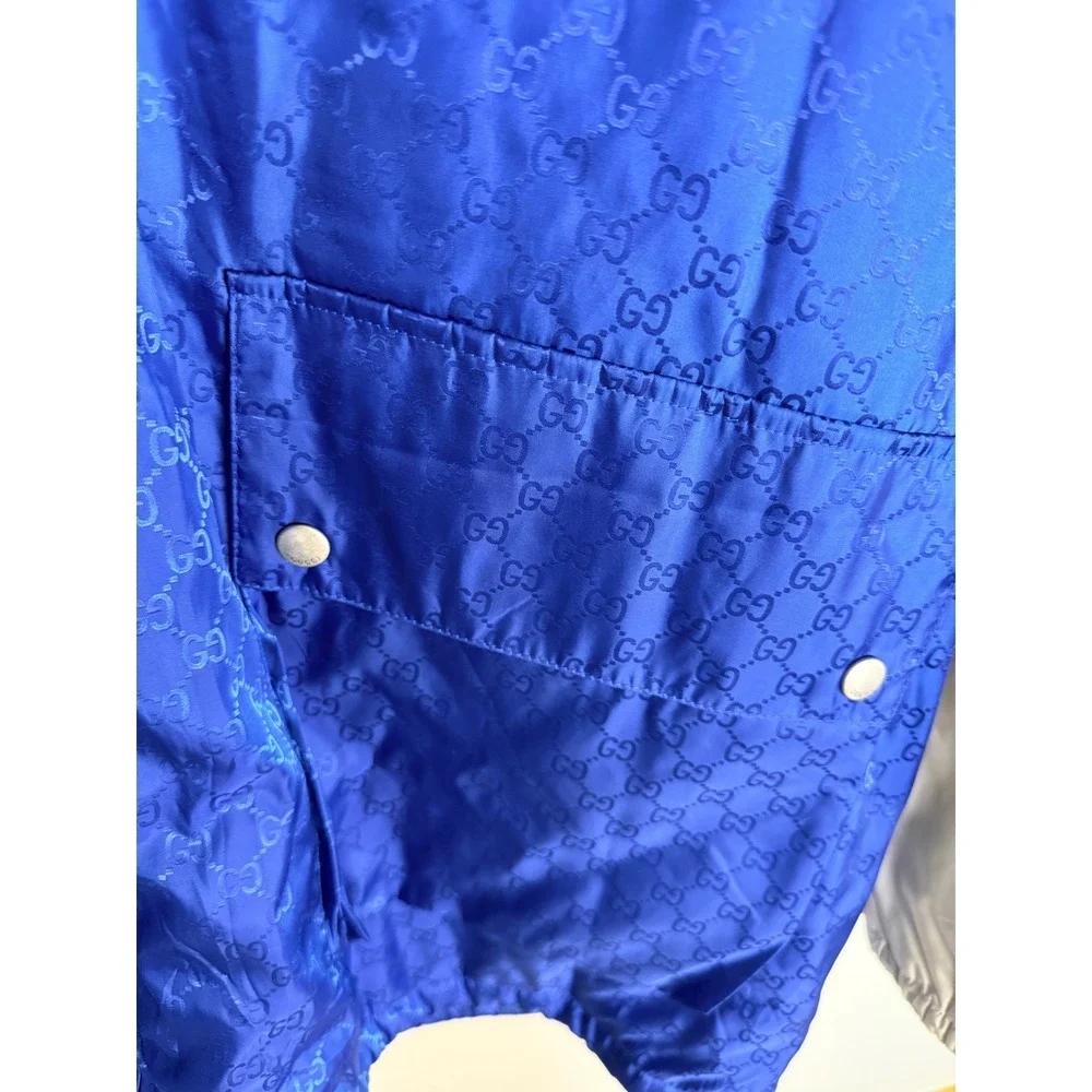 Gucci Mens Colorblock GG Monogram Hooded Windbreaker Jacket Size 50 IT Blue